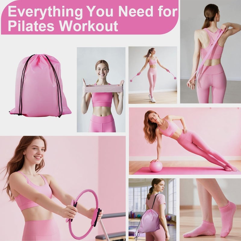 CoreHarmony Pilates Equipment Set for Women, 13-in-1 Home Pilates Workout Kit with 12.9" Ring, 9.8" Ball, 4 Fabric Resistance Loop Bands, Figure-8, Stretch Strap, Cordless Jump Rope, Yoga Socks & Carry Bagh - Image 3